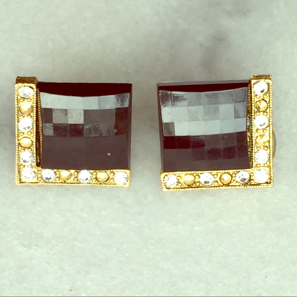◾️Black & Gold Pave Geometric Statement Earrings◾️